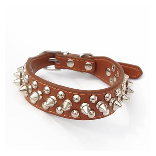 Hundehalsband für Hunde und Katzen, Punk-Stil, mit Nieten, Rundkopf, Nieten, Leder, Haustierhalsband in mehreren Farben (Braun, S) von CUANGSJG