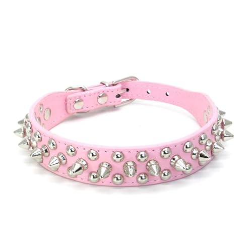 Hundehalsband für Hunde und Katzen, Punk-Stil, mit Nieten, Rundkopf, Nieten, Leder, Haustierhalsband in mehreren Farben (Rosa, L) von CUANGSJG