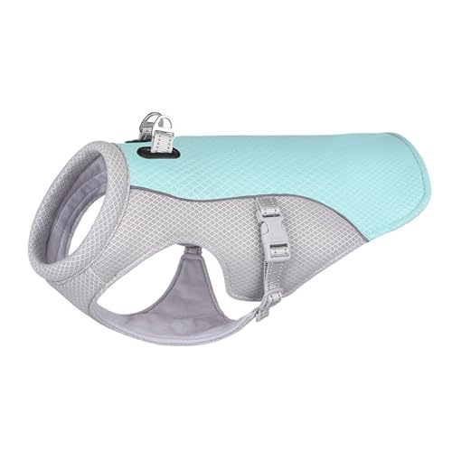 Kühlweste für Hunde, atmungsaktive Sonnenschutzjacke mit reflektierenden Streifen für kleine, mittelgroße und große Hunde, anwendbar für Spaziergänge im Freien und Wandern (Blau, L) von CUANGSJG