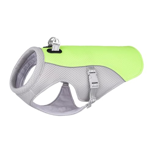 Kühlweste für Hunde, atmungsaktive Sonnenschutzjacke mit reflektierenden Streifen für kleine, mittelgroße und große Hunde, anwendbar für Spaziergänge im Freien und Wandern (Grün, M) von CUANGSJG