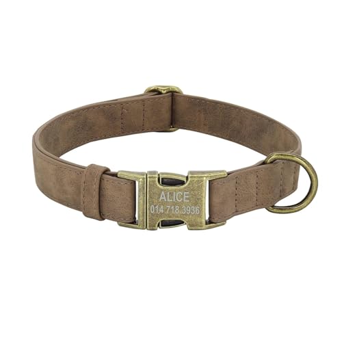Personalisierbares Hundehalsband, verstellbar, weich gepolstert, PU-Leder, Haustierhalsband, Metallschnalle oder Glöckchen, für kleine, mittelgroße und große Hunde, gravierte ID-Tag (S) von CUANGSJG