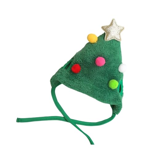 Rentier-Weihnachtsbaummütze für Hunde, Weihnachtsmann-Kostüm, Kopfbedeckung mit Stern und Pompons, niedliche Urlaubsfoto-Requisiten für kleine, mittelgroße und große Haustiere (Grün, S) von CUANGSJG