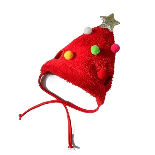 Rentier-Weihnachtsbaummütze für Hunde, Weihnachtsmann-Kostüm, Kopfbedeckung mit Stern und Pompons, niedliche Urlaubsfoto-Requisiten für kleine, mittelgroße und große Haustiere (Rot, S) von CUANGSJG