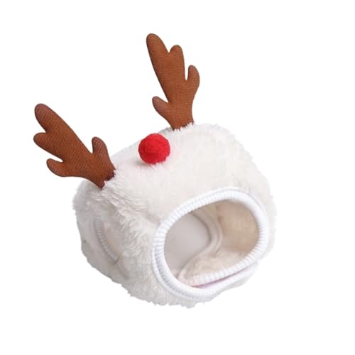 Rentier-Weihnachtsbaummütze für Hunde, Weihnachtsmann-Kostüm, Kopfbedeckung mit Stern und Pompons, niedliche Urlaubsfoto-Requisiten für kleine, mittelgroße und große Haustiere (Weiß, L) von CUANGSJG