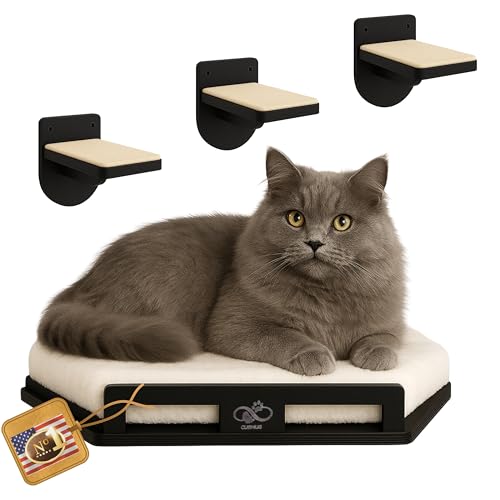 CUBHUG Katzenwandregale - Bequem und Stark - Katzenregale für Wand Große Katzen Set 3 Stufen + Eckbett - Naturholz - Katzenmöbel für Indoor Katzen (Schwarz) von CUBHUG