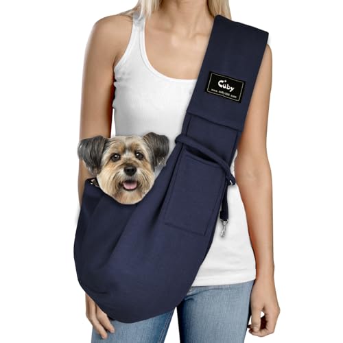 CUBY Welpen-Tragetasche, wendbar, für kleine und mittelgroße Hunde, freihändige Tragetasche, Katzentragetasche, weich, bequem, breiter Schultergurt, doppelseitige Tasche, Schulter (klassisches Blau von CUBY
