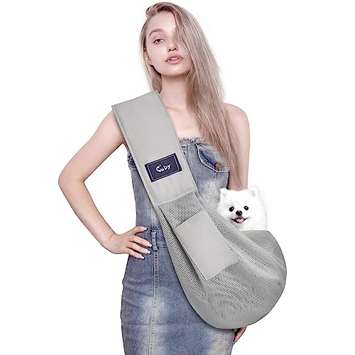 CUBY Reversible Pet Dog Sling Puppy Carrier Hands-free Sling Pet Dog Cat Bag Carrier Soft Comfortable Puppy Kitty Double-sided Pouch Shoulder Carry Tote Handbag (mesh grey Non-adjustable) von CUBY