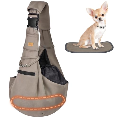 CUBY Tragetasche für Hunde und Katzen mit Reißverschlusstasche, verstellbarer Riemen, für Welpen, Reisen, Hundetragetasche für kleine Hunde (grauer Druckknopf) von CUBY
