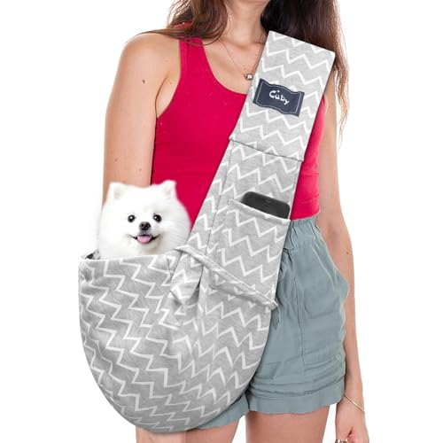 CUBY Tragetuch Hunde Haustier Katze,Gepolsterter Schultergurt aus Baumwolle mit Reißverschlusstasche, verstellbarem Schultergurt, Ein-Schulter-Umhängetasche für Haustiere, Reisetasche (Graue Streifen) von CUBY
