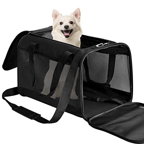 Cuby Katzentragetasche für Hunde, Haustiertragetasche für kleine, mittelgroße Katzen, Hunde, Welpen bis zu 7.5 kg, faltbare Reisewelpen-Tragetasche (Medium, Schwarz M) von CUBY