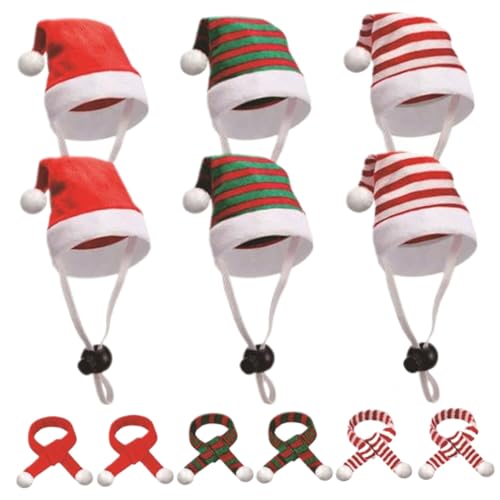 12pcs Mini Santa Hats und Schal Set, Haustier Weihnachtshut kleines Tier Weihnachtsmütze mit einstellbarem Kinngurt für Hen Entenhasen Katzenhund Guinea Papagei, Mini -Hüte von CUCUFA