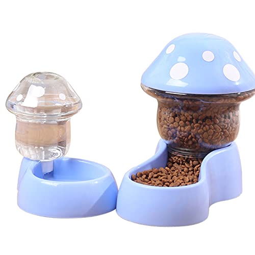 Automatische Haustiere Feeder Waterer Set 1800 ml Katzen Futtermittel und 500 ml Hunde Wasserspender mit DIY -Aufkleber für kleine mittelgroße Haustiere Blau, Haustierwasserspender von CUCUFA