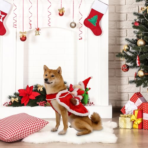 CUCUFA Hunde Weihnachtskostüme, Hund Katze Weihnachten Outfit Weihnachtsmann Reiten Haustier Weihnachten Kostüme Hund Mantel Katze Xmas Kostüme für Weihnachten Verkleidung Cosplay Party, S von CUCUFA