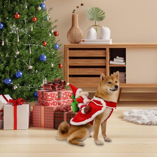 CUCUFA Hunde Weihnachtskostüme, Hund Katze Weihnachten Outfit Weihnachtsmann Reiten Haustier Weihnachten Kostüme Hund Mantel Katze Xmas Kostüme für Weihnachten Verkleidung Cosplay Party, XL von CUCUFA
