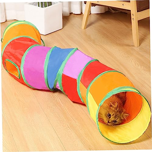 Cat Tunnel Pet Tube zusammenklappbares Spielspielzeug 8.43x9,84 Zoll Kitty Indoor Outdoor -Spielzeug mit 2 Löchern und Spielball -Katzen -Tunnelröhre für Welpenkaninchen kleines Tier, Regenbogenfarbe von CUCUFA