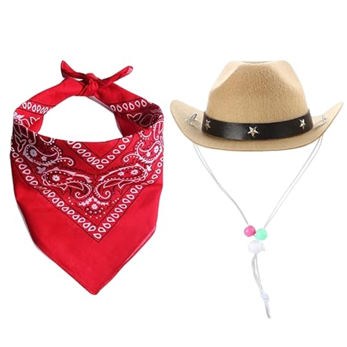Hund Cowboy Kostüm 2PCS Hund Cowboyhut und Bandana Schal Western Haustier Halloween Kostüme Accessoires für Welpen Kätzchen Cosplay Party Festival täglich tragen, Hut für Hund Cowboy Kostüm 2PCS Hund Cowboyhut und Bandana Schal Western Haustier Halloween Kostüme Accessoires für Welpen Kätzchen Cosplay Party Festival täglich tragen, Hut für von CUCUFA