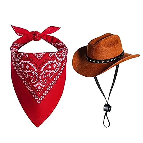 Hund Cowboy Kostüm 2PCS Hund Cowboyhut und Bandana Schal Western Haustier Halloween Kostüme Accessoires für Welpen Kätzchen Cosplay Party Festival täglich tragen, Hut für Hund Cowboy Kostüm 2PCS Hund Cowboyhut und Bandana Schal Western Haustier Halloween Kostüme Accessoires für Welpen Kätzchen Cosplay Party Festival täglich tragen, Hut für von CUCUFA