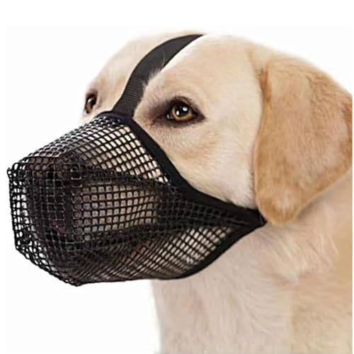 CUEMOON 1 x verstellbar, weich, Netzstoff, atmungsaktiv, verhindert Fressen, Beißen, Bellen, Mundbedeckung für kleine, mittelgroße und große Hunde, schwarz, XL von CUEMOON