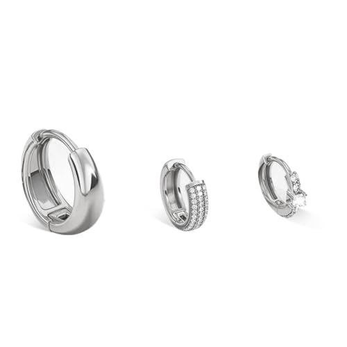 CUEMOON 3 Paar Creolen Set, Ohrringe Kreolen kleine Creolen hypoallergen, Chirurgenstahl, Kreierter Zirkon von CUEMOON