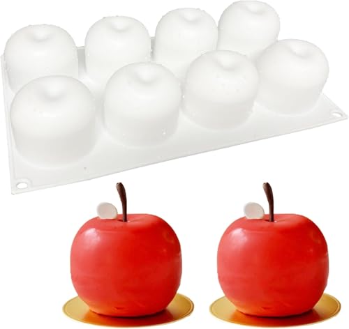 CUEMOON 3D Apfel Formen Silikonform, Silikon-Kuchenform mit 8 Mulden, für die Herstellung von heißer Schokoladenbombe, Kuchen, Gelee, Kuppelmouss von CUEMOON