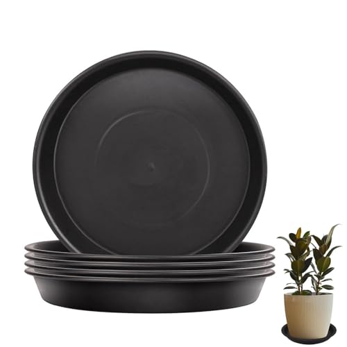 CUEMOON 5 Blumentopf-Untersetzer, runde Kunststoff-Blumentopf-Untersetzer, Kunststoff-Blumenuntersetzer für Innen und Außenpflanzen, schwarz,14 cm von CUEMOON