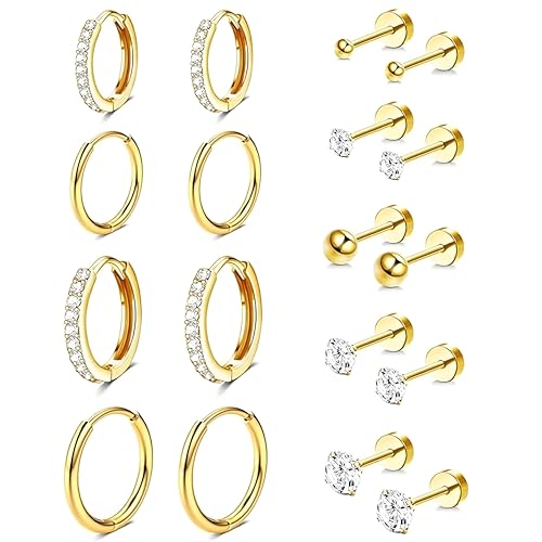 CUEMOON 9 Paar hypoallergene Damenohrringe, 316L Chirurgenstahl, hypoallergen, Multi-Piercings, Legierter Stahl, Synthetischer Zirkonia von CUEMOON