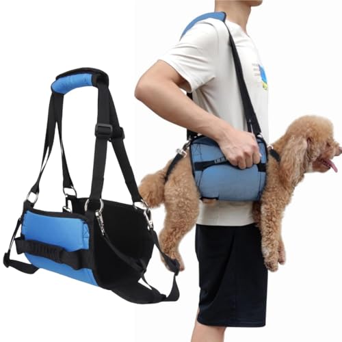 CUEMOON Hundetragegurt,Blau Notfallrucksack Unterstützung für Rehabilitation Hundelift Geschirr, Hundeträger für ältere Hunde Gelenkverletzungen M von CUEMOON