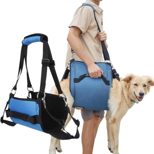 CUEMOON Hundetragegurt,Blau Notfallrucksack Unterstützung für Rehabilitation Hundelift Geschirr, Hundeträger für ältere Hunde Gelenkverletzungen, XL von CUEMOON