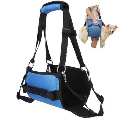 CUEMOON Hundetragegurt,Blau Notfallrucksack Unterstützung für Rehabilitation Hundelift Geschirr, Hundeträger für ältere Hunde Gelenkverletzungen, XXL von CUEMOON