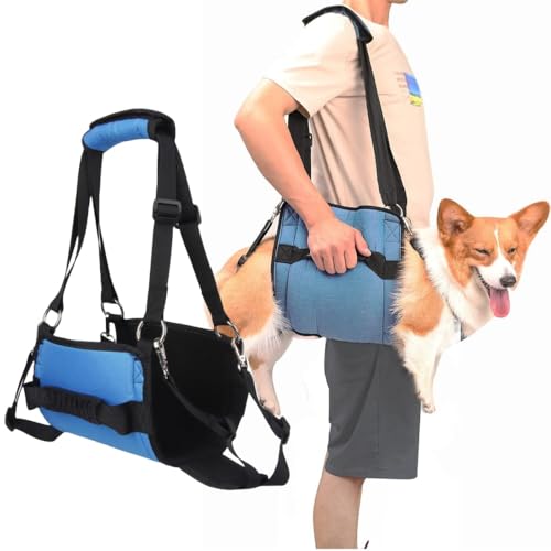 CUEMOON Hundetragegurt,Blau Notfallrucksack Unterstützung für Rehabilitation Hundelift Geschirr, Hundeträger für ältere Hunde Gelenkverletzungen L von CUEMOON