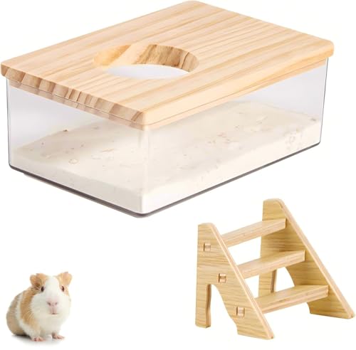 CUEMOON Haustier Hamster Badezimmer, Hamster Sandbad mit Leiter, Transparent Acryl Chinchilla Sand Badewanne Haustier Badezimmer für Mäuse Lemminge Rennmäuse von CUEMOON