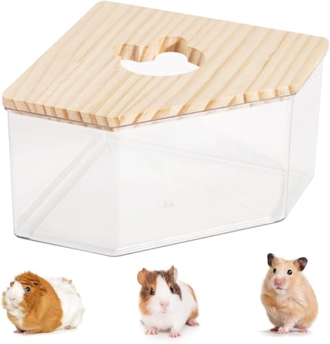 CUEMOON Haustier Hamster Badezimmer, Sandbad Container Toilette, Hamster Toilette Sandbad Container Toilette Hamster Zubehör mit Holzdeckel für Mäuse, Lemminge, Rennmäuse, 13 * 13 * 8cm von CUEMOON