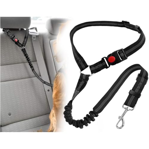 CUEMOON Hund Anschnallgurt,Verstellbarer Auto Sitze Sicherheitsgurt,Hundegurt,Sicherheitsgeschirr,hundeanschnaller mit Schnalle und Pufferseilen,hundezubehör,für Große Mittlere Kleine Hunde(Schwarz) von CUEMOON