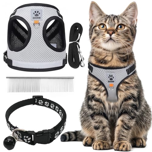 CUEMOON Hundegeschirr und Leine, atmungsaktives verstellbares Geschirr, reflektierendes Geschirr für Welpen, Set mit Geschirr und Leine für Welpen, Katzen und Kätzchen, M (Grau, S) von CUEMOON