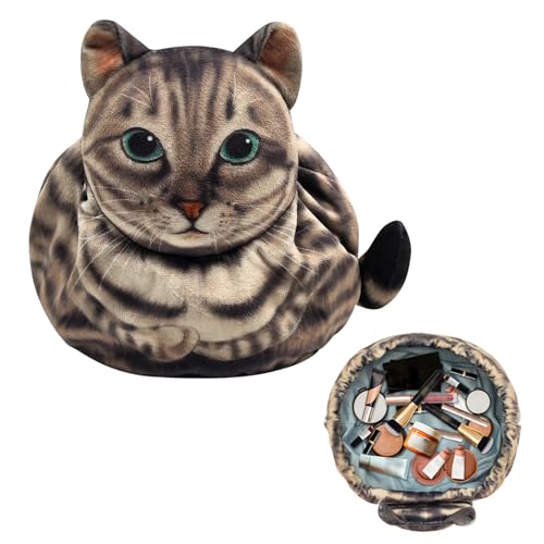 CUEMOON Kosmetiktasche für Damen, Tasche mit Kordelzug, Kosmetiktasche, Kosmetiktasche in Katzenform, für Make-up und Geldbörse für Bad, Urlaub, Fitnessstudio von CUEMOON