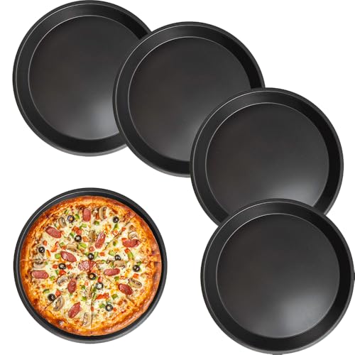 CUEMOON Pizzablech 4er-Set, Pizzaform Rund Ø16cm Pizzablech Carbonstahl Tarteform Antihaftbeschichtet Pizzabackbleche für Pizza, Flammkuchen, Kuchen von CUEMOON