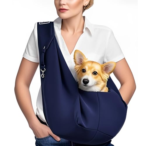CUEMOON Reisetasche für Hunde, Transporttasche für Spaziergänge und im Freien, für Hund/Katze bis 7,5 kg,Dunkelblau von CUEMOON