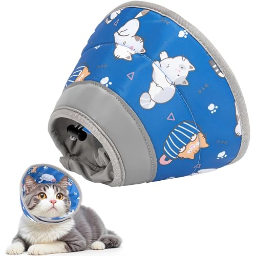 CUEMOON Verstellbares Katzen-Halsband, Elisabethanisches Katzenhalsband, verstellbar, weich, Schutzhalsband für Katzen, um das Austreten von Wunden zu verhindern, blau (Blau, M) von CUEMOON