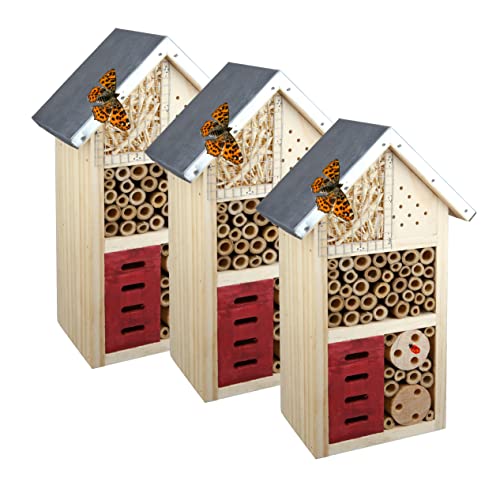 CULT at home 3 x Insektenhotel – Nistkasten für Nützlinge – Höhe 26 cm – Bienenhotel, Schmetterlingshaus, Insektenhaus aus Holz von CULT at home