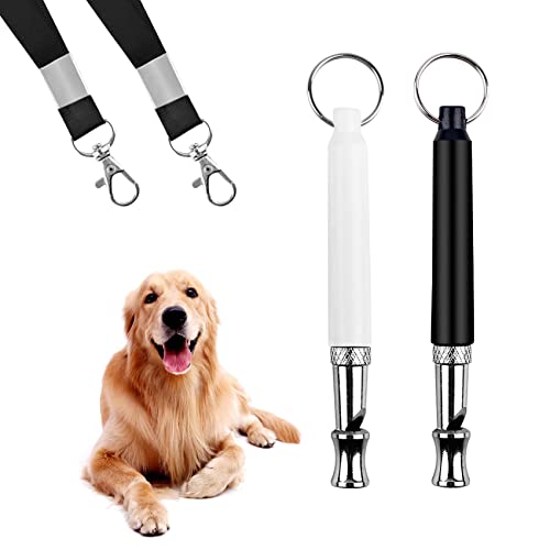 Hundepfeife, 2 Stück Hundepfeife für Hunde zum Rückruftraining, verstellbare Hundepfeifen, Training, um Bellen zu stoppen, geräuschlose Kontrolle, Nachbarn Hund mit Schlüsselband (Weiß Schwarz) von CUNTAUK