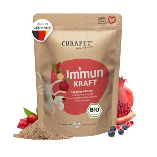 Bio Vitaminpulver für Hunde - CURAPET - unterstützt das Immunsystem + Gelenke, mit Vitamin C, Antioxidantien & Superfoods - Bio, 200 g Dose (max. 80 Portionen) von CURAPET