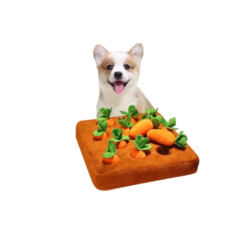 Plüschtiere für Hunde, 35 x 35 cm, Plüsch-Karottenspielzeug, Matten, interaktives Hundespielzeug, Hunde-Puzzle-Spielzeug, Kauspielzeug mit 12 Plüsch-Karotten für kleine Hunde, Stressabbau von CURTEK