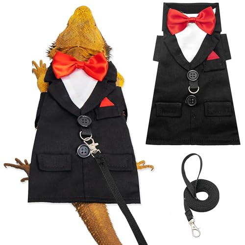 CUSOZWO Bartdrachen-Kostüm, Geschirr und Leine, Set – niedliches Smoking, Hochzeit, Eidechse, Reptilien-Kostüm, Outfit mit kurzer Leine, Kleintierkleidung für Geburtstag, Hochzeit, Urlaub, von CUSOZWO