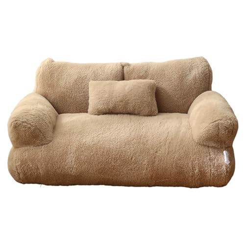 Beruhigendes Hundesofa, orthopädisches Haustiersofa, flauschiges Plüsch-Hunde-Couch-Bett mit abnehmbarem, waschbarem Bezug, großes orthopädisches Hundebett aus Memory-Schaum mit Kissen (Kaffee, Größe von CUSROS