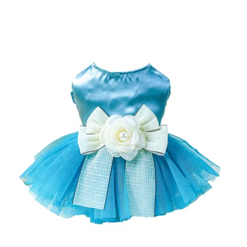 CUSROS Bequeme Haustierkleidung, modisches Kleid mit 3D-Blumenschleifendekoration, Netzspleiß-Prinzessin für Hunde und Katzen. Exquisite Verarbeitung Blau S von CUSROS