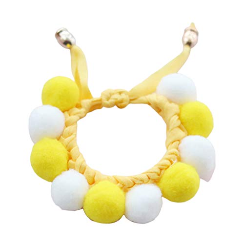 CUSROS Handgefertigtes Plüsch-Halsband für Hunde und Katzen, mit Bällen, als Geschenk für Ihr Haustier, Gelb, Größe S von CUSROS