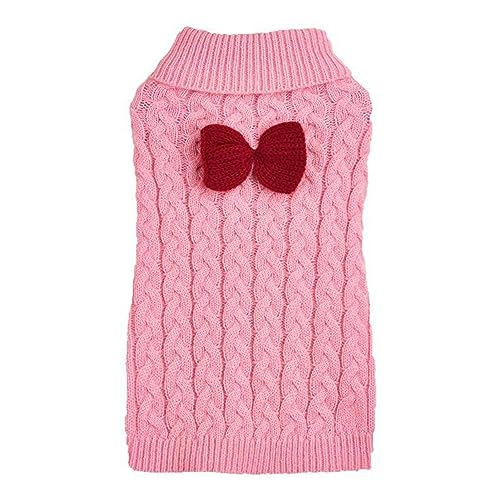 CUSROS Haustierpullover mit guter Elastizität, gestrickte Schleifendekoration, weiche, atmungsaktive, Bequeme Winterbekleidung für Hunde und Katzen, einfach zu tragen Rosa S von CUSROS