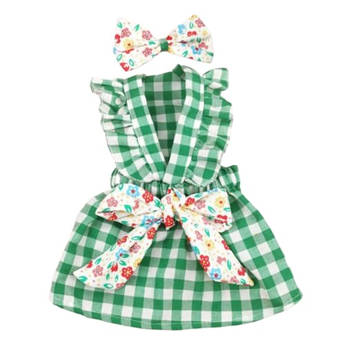 CUSROS Hundekleidung mit Rüschenärmeln, weiche, Nicht einschränkende Haustierkleidung, 1 Set, Kleid, Schleife, Dekor, kariert, Sommerkatze mit Kopfschmuck Grün L CUSROS Hundekleidung mit Rüschenärmeln, weiche, Nicht einschränkende Haustierkleidung, 1 Set, Kleid, Schleife, Dekor, kariert, Sommerkatze mit Kopfschmuck Grün L von CUSROS