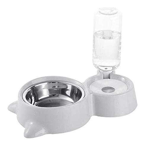 CUSROS Pet Feeder Bowl Futterspender, Wasserspender Trinkbrunnen Mit Automatischer Wasserflasche Für Kleine Hunde Katzen Grau Einheitsgröße von CUSROS