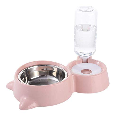 CUSROS Pet Feeder Bowl Futterspender, Wasserspender Trinkbrunnen Mit Automatischer Wasserflasche Für Kleine Hunde Katzen Rosa Einheitsgröße von CUSROS